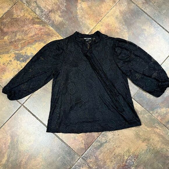 Cable & Gauge Black Lace Blouse Tie Neck Large - Picture 6 of 15